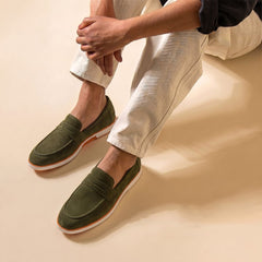 Hayes London | Velour Olive Green - Italian Suede Leather Casual Loafer Shoes for Men – Smart, Breathable Summer-Walk Loafers