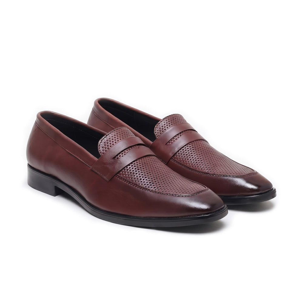 Hayes London | Windsor Brown Formal Penny Loafers for Men – Genuine Leather Dotted Slip-On Shoes for Office & Party Wear