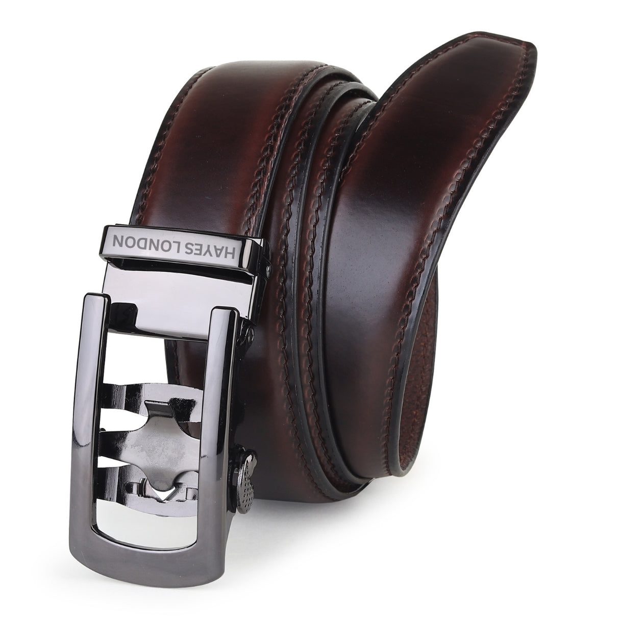 Hayes London | Auto-Lock Genuine Leather Brown Belt for Men | Premium Micro-Adjustable No-Hole Belt (Leather Texture: Plain)