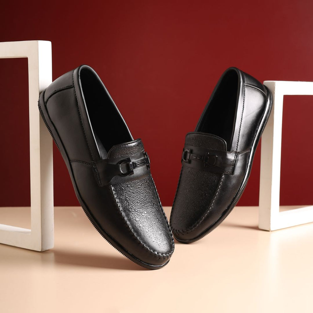 Hayes London | Falcon Horsebit Loafers – Black Pebbled Genuine Leather Men’s Shoes