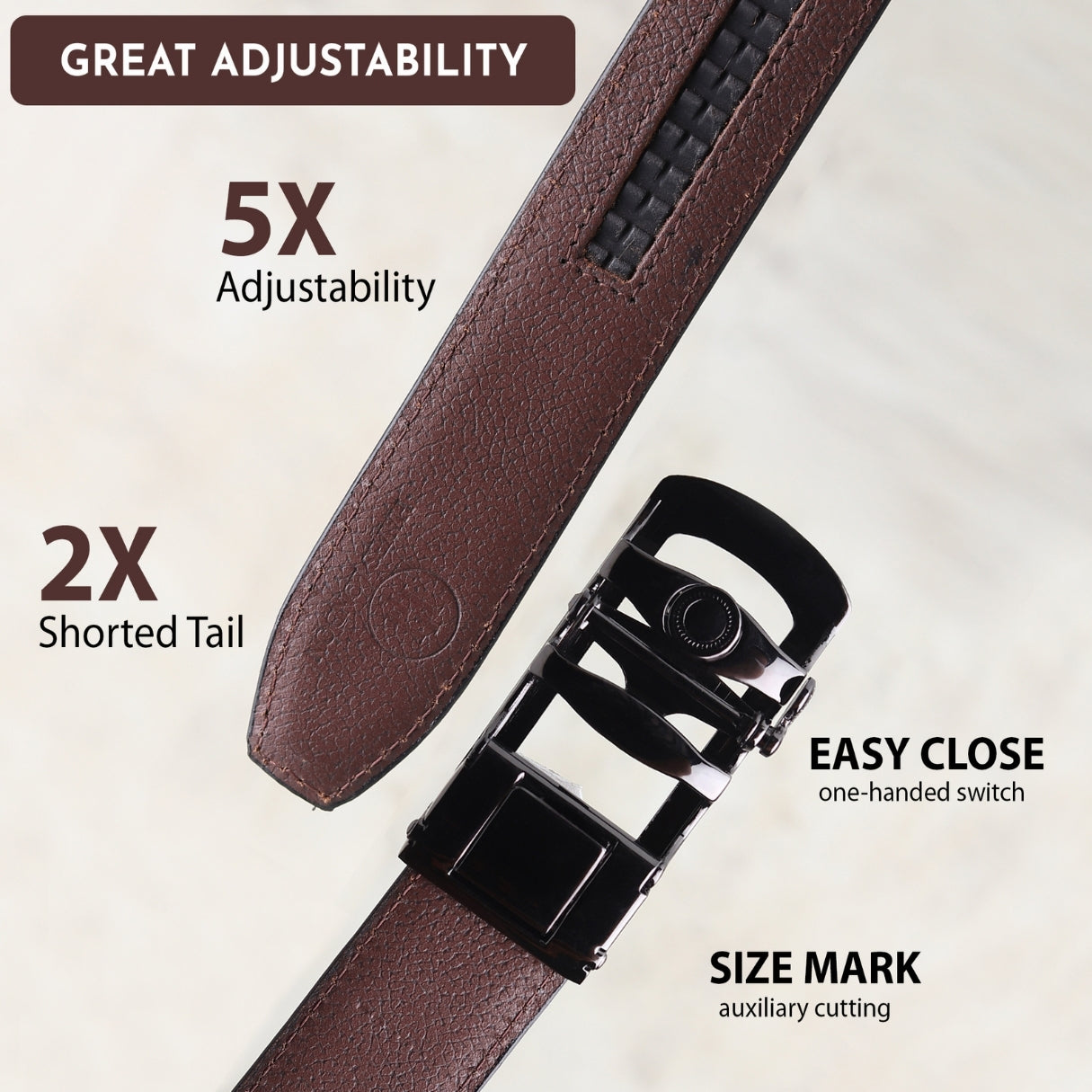Hayes London | Auto-Lock Genuine Leather Brown Belt for Men | Premium Micro-Adjustable No-Hole Belt (Leather Texture: Plain)