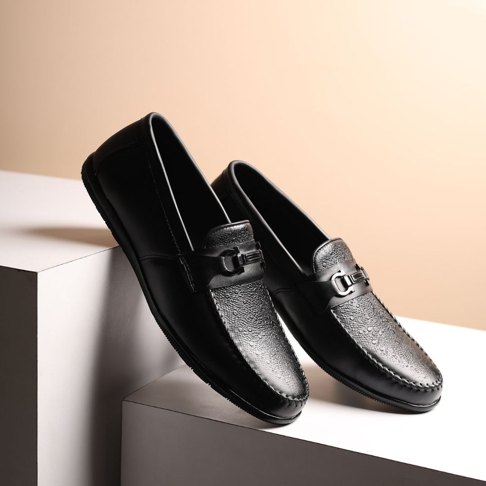 Hayes London | Falcon Horsebit Loafers – Black Pebbled Genuine Leather Men’s Shoes