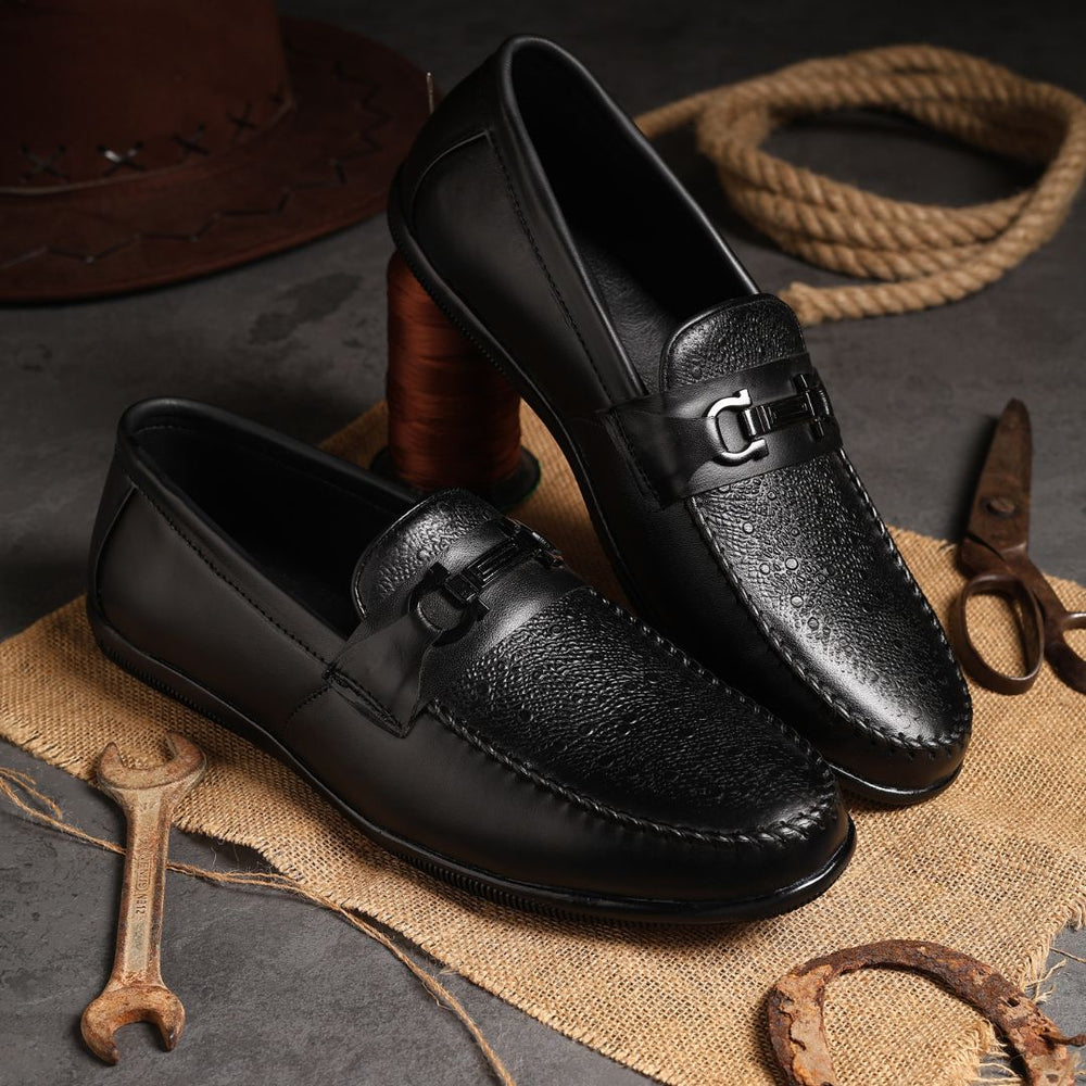 Hayes London | Falcon Horsebit Loafers – Black Pebbled Genuine Leather Men’s Shoes