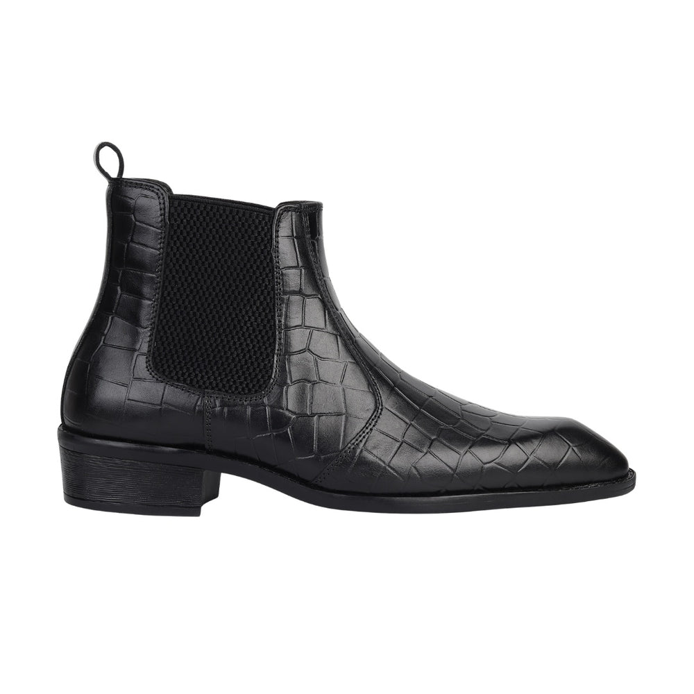 Hayes London | Pablo Cuban Boots – Black Croco-Textured Genuine Leather Men’s Boots (2-Inch Heel & Tapered Toe Design)