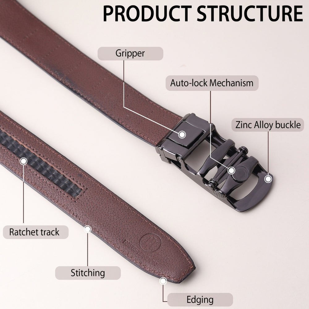 Hayes London | Auto-Lock Genuine Leather Brown Belt for Men | Premium Micro-Adjustable No-Hole Belt (Leather Texture: Plain)