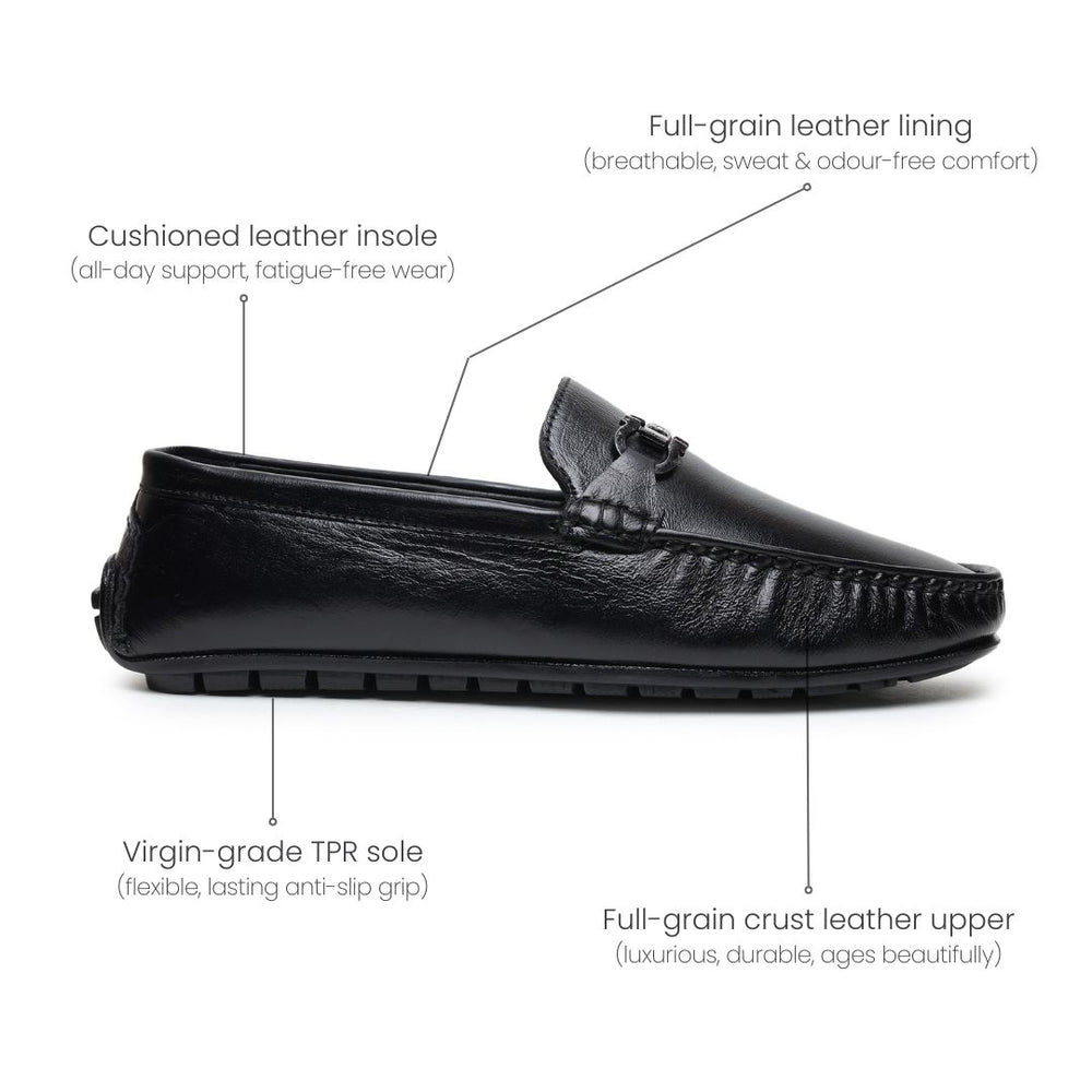 Hayes London | Belfort Driving Loafers – Black Plain Genuine Leather Men’s Shoes