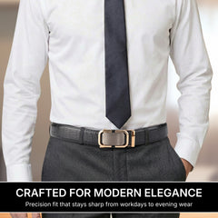 Hayes London | Sparta Auto-Lock No-Hole Genuine Leather Belt for Men – Micro-Adjustable Smart Ratchet Belt for Formal & Business Wear (Textured Black with Gold Buckle)