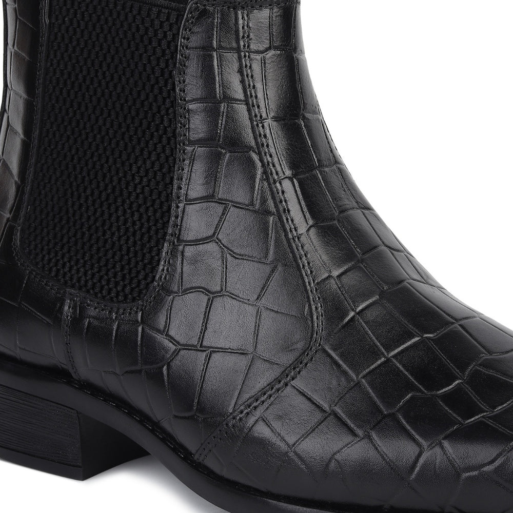Hayes London | Pablo Cuban Boots – Black Croco-Textured Genuine Leather Men’s Boots (2-Inch Heel & Tapered Toe Design)