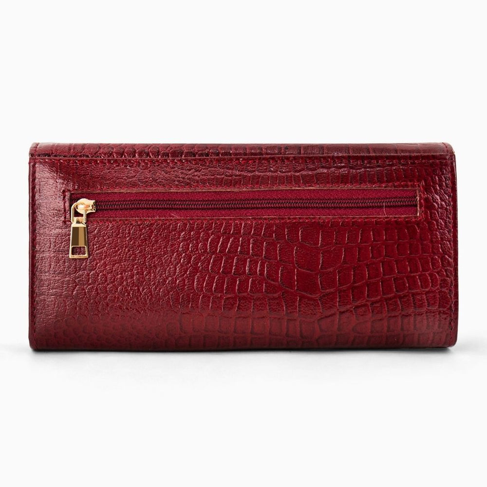 Hayes London | Cherry Genuine Leather Bi-Fold Clutch For Women (Leather Texture: Croco & Color: Cherry)