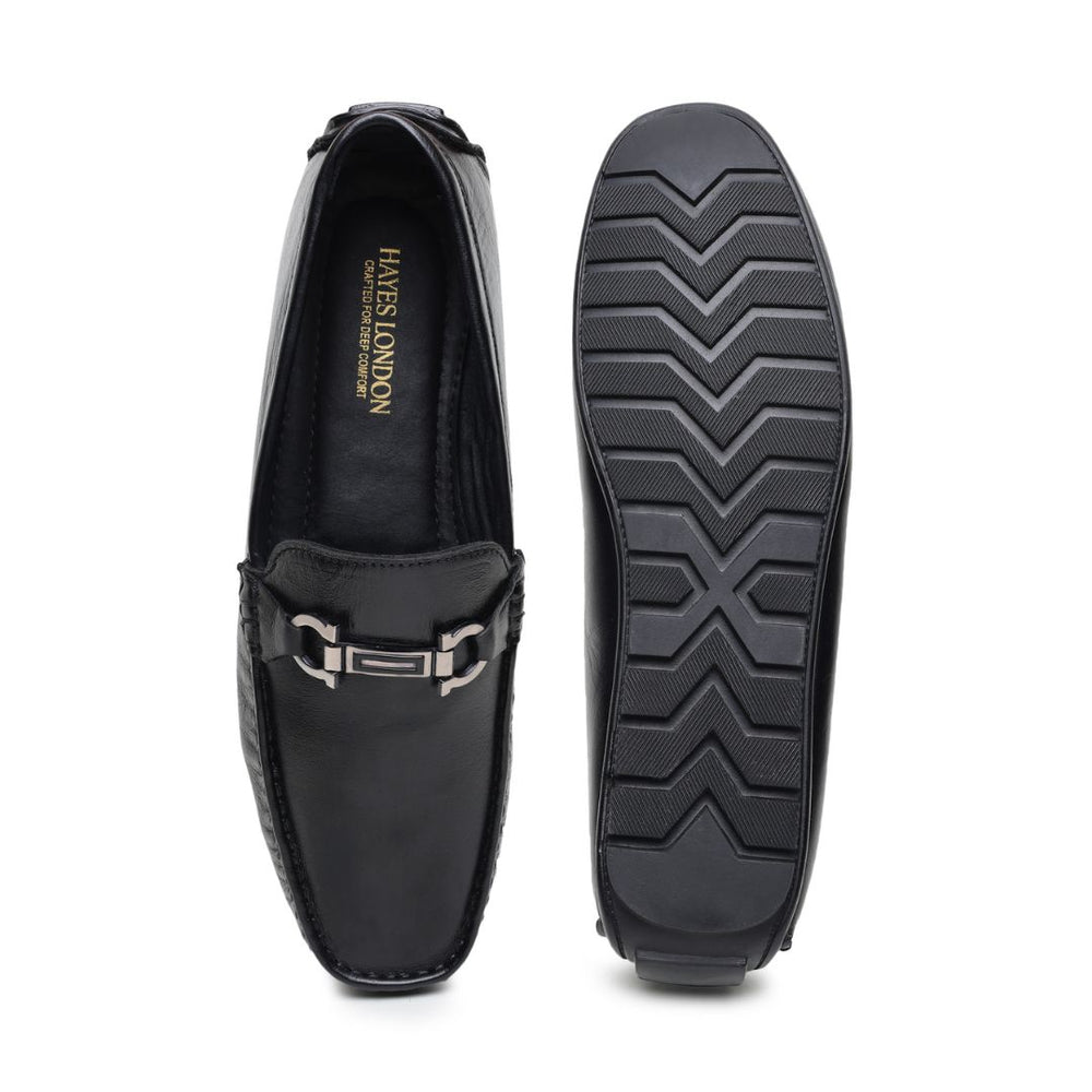 Hayes London | Belfort Driving Loafers – Black Plain Genuine Leather Men’s Shoes