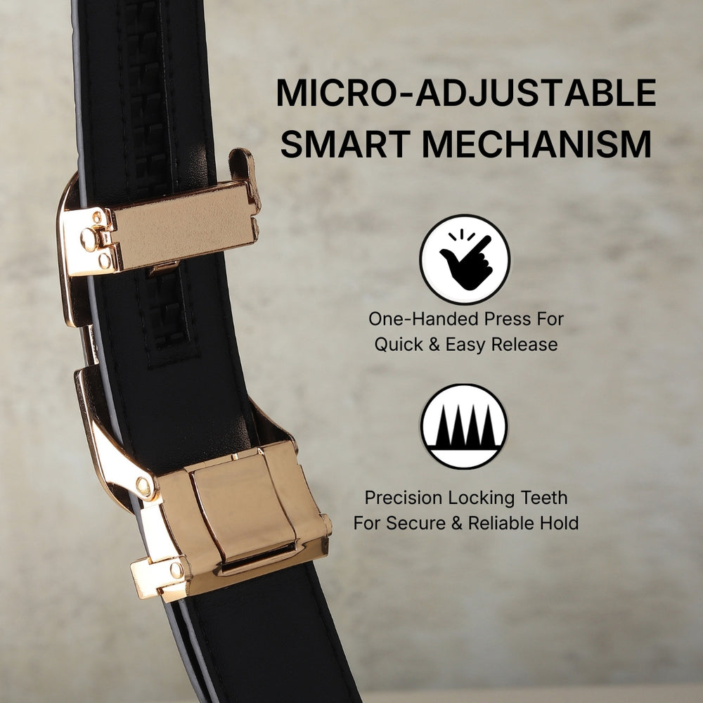 Hayes London | Sparta Auto-Lock No-Hole Genuine Leather Belt for Men – Micro-Adjustable Smart Ratchet Belt for Formal & Business Wear (Textured Black with Gold Buckle)