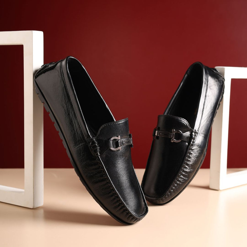 Hayes London | Belfort Driving Loafers – Black Plain Genuine Leather Men’s Shoes