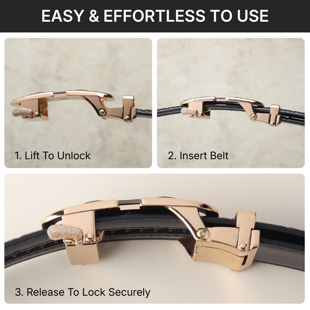 Hayes London | Sparta Auto-Lock No-Hole Genuine Leather Belt for Men – Micro-Adjustable Smart Ratchet Belt for Formal & Business Wear (Textured Black with Gold Buckle)