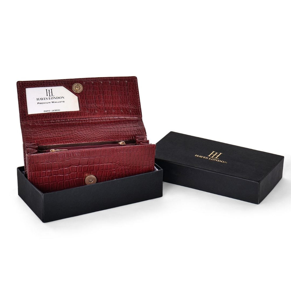 Hayes London | Cherry Genuine Leather Bi-Fold Clutch For Women (Leather Texture: Croco & Color: Cherry)