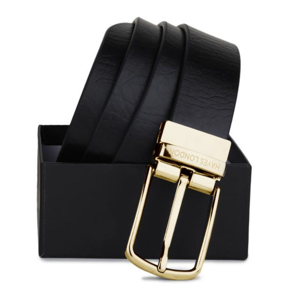 Hayes London | Reversible Black & Brown Genuine Leather Belt For Men (Leather Texture: Wild)