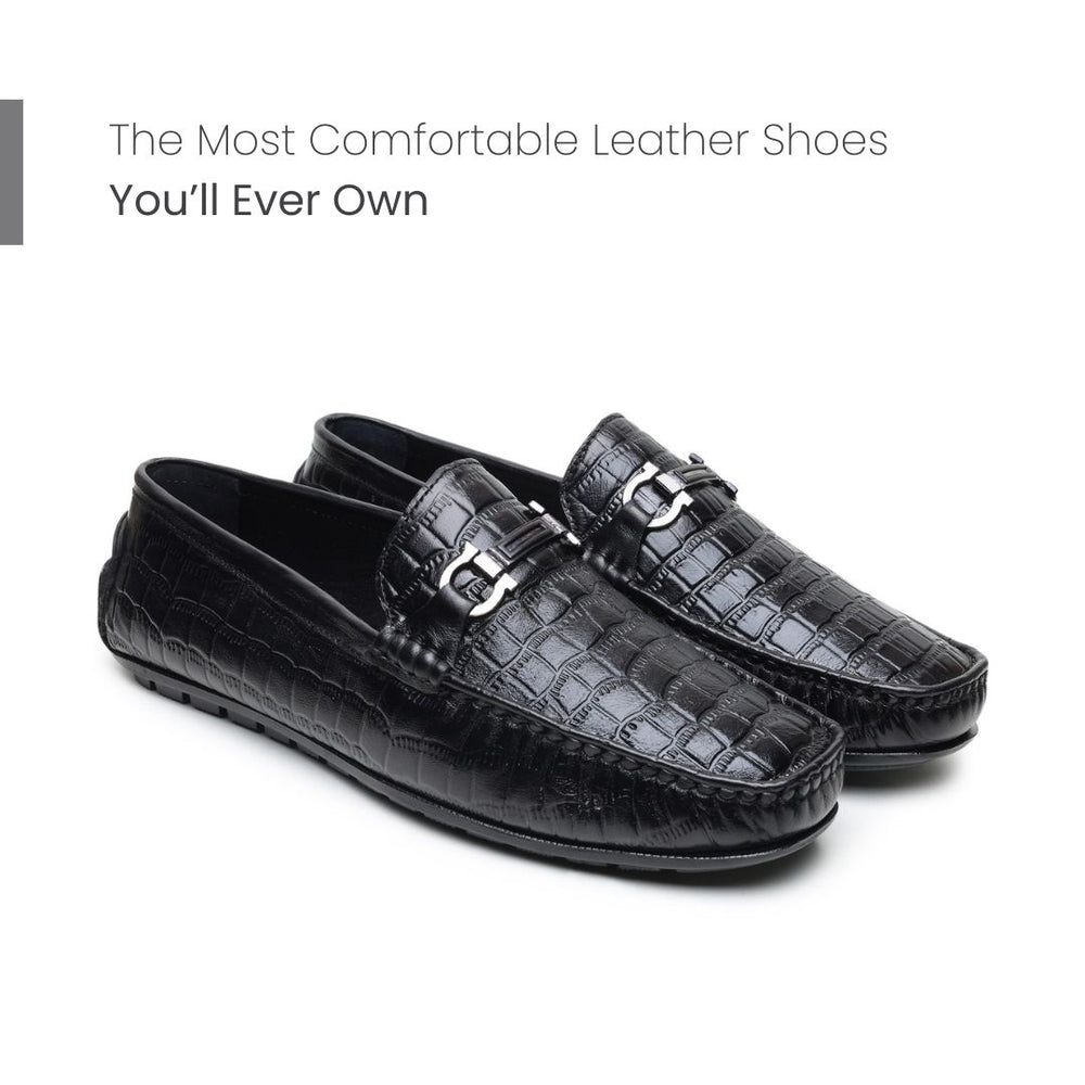 Hayes London | Cruze Driving Loafers – Black Croco Genuine Leather Men’s Shoes