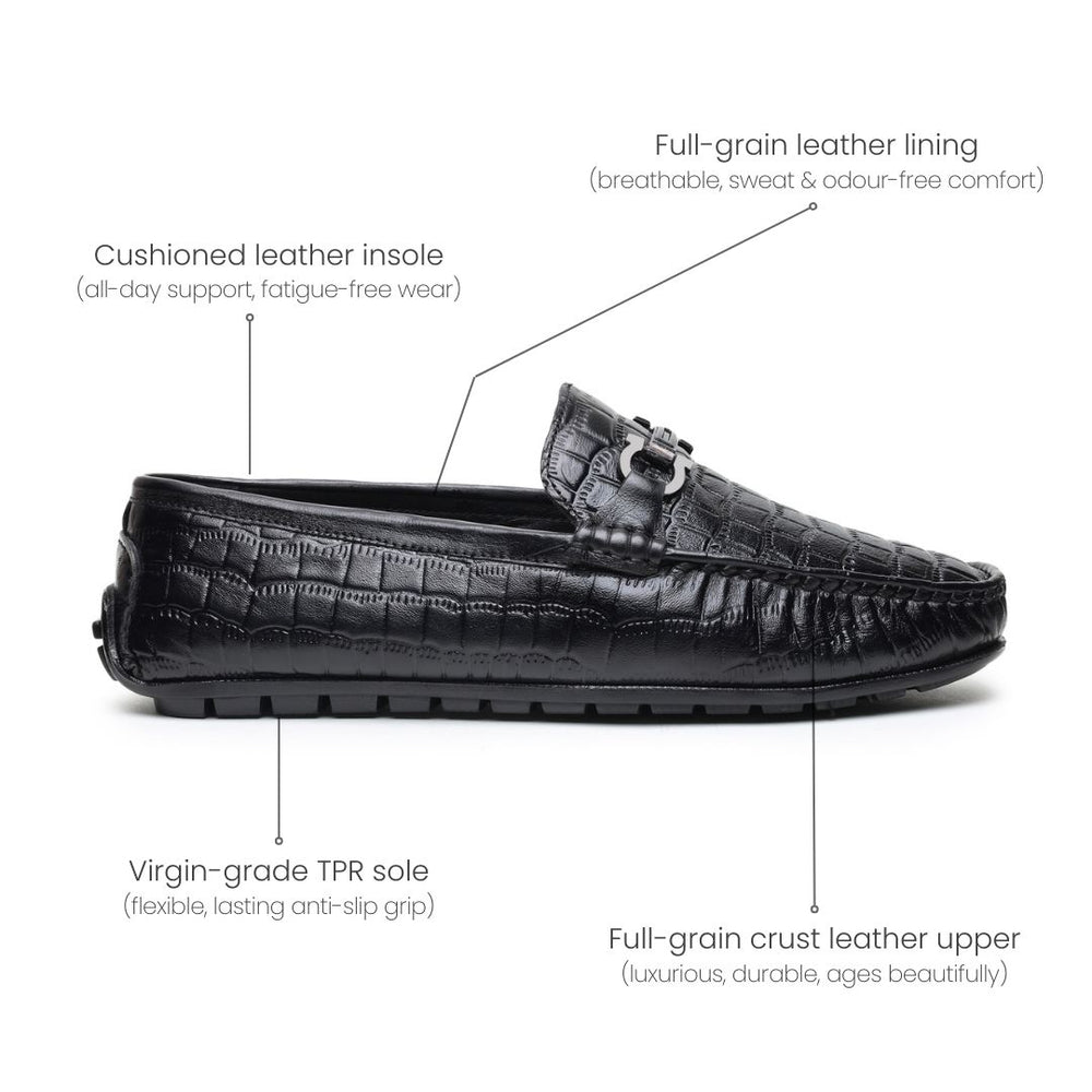 Hayes London | Cruze Driving Loafers – Black Croco Genuine Leather Men’s Shoes
