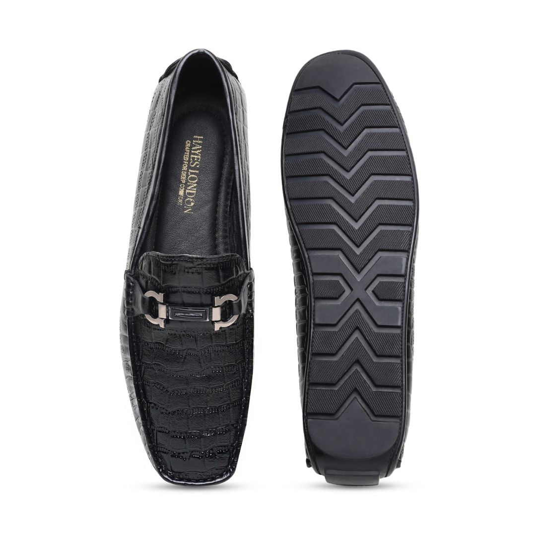 Hayes London | Cruze Driving Loafers – Black Croco Genuine Leather Men’s Shoes