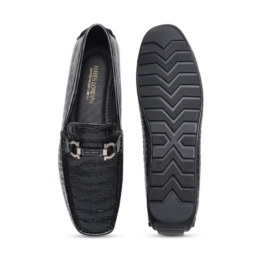 Hayes London | Cruze Driving Loafers – Black Croco Genuine Leather Men’s Shoes
