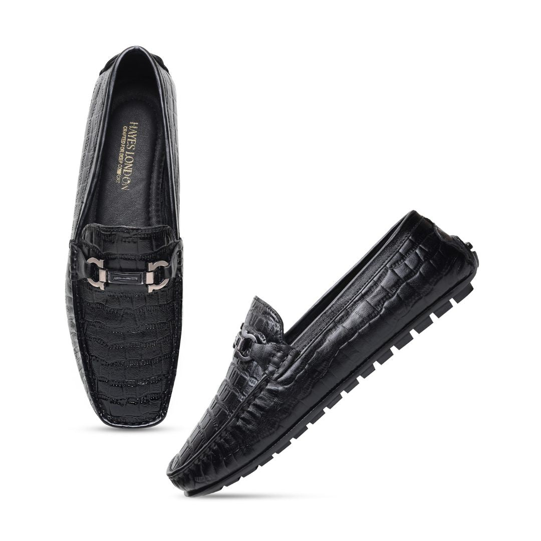 Hayes London | Cruze Driving Loafers – Black Croco Genuine Leather Men’s Shoes