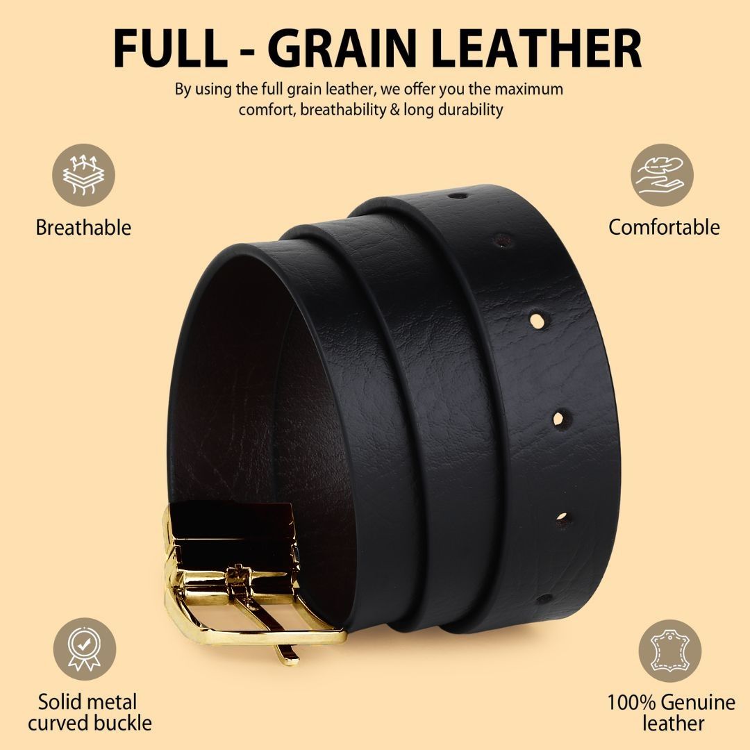 Hayes London | Reversible Black & Brown Genuine Leather Belt For Men (Leather Texture: Wild)