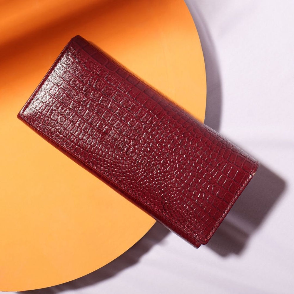 Hayes London | Cherry Genuine Leather Bi-Fold Clutch For Women (Leather Texture: Croco & Color: Cherry)