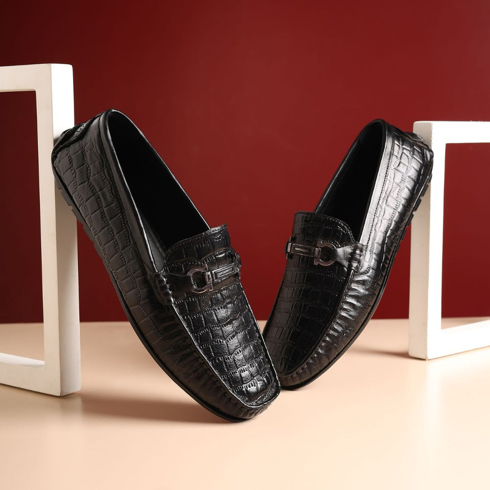 Hayes London | Cruze Driving Loafers – Black Croco Genuine Leather Men’s Shoes
