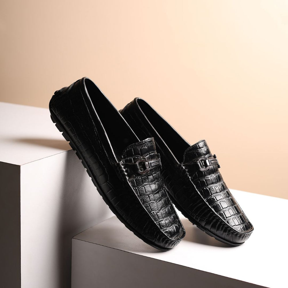 Hayes London | Cruze Driving Loafers – Black Croco Genuine Leather Men’s Shoes