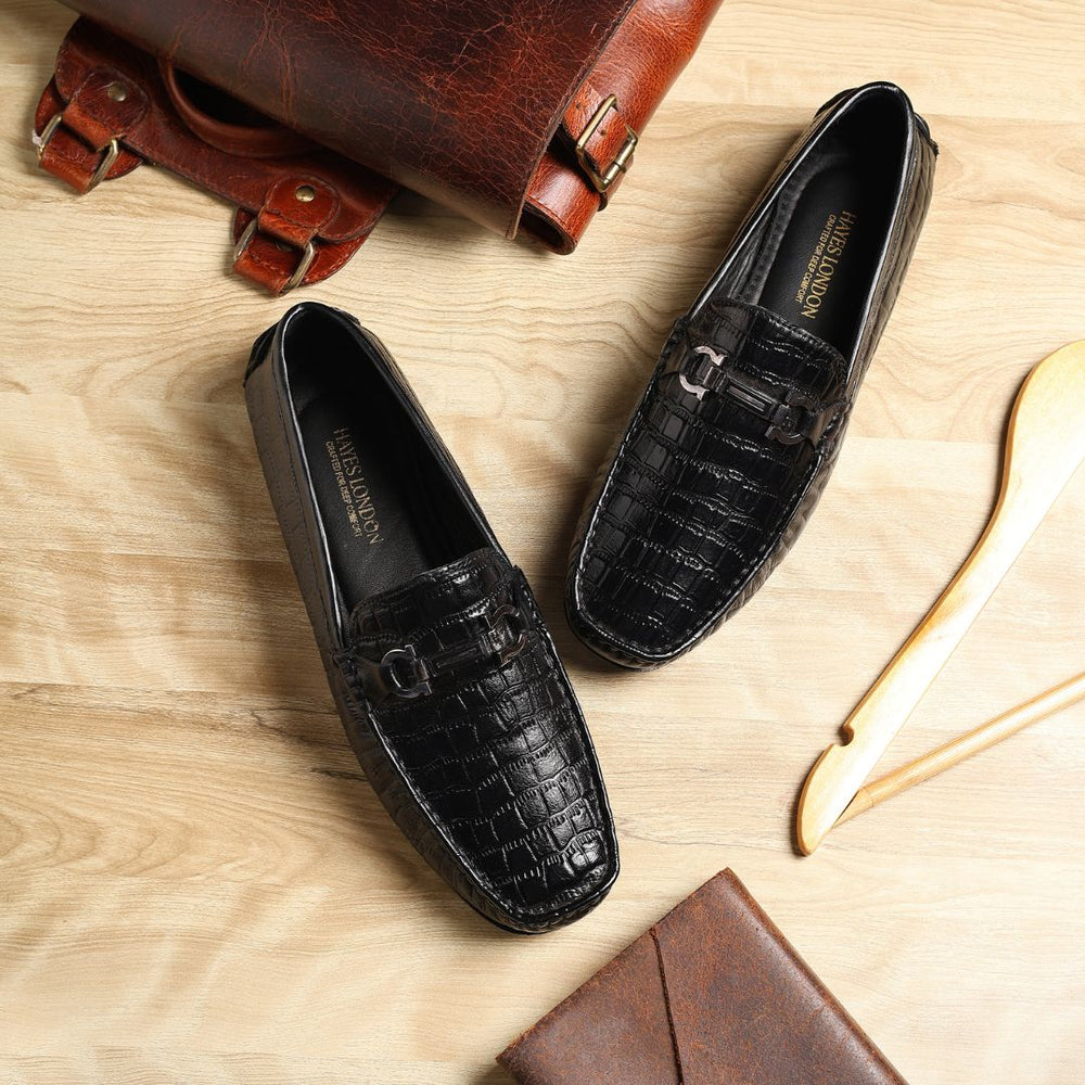 Hayes London | Cruze Driving Loafers – Black Croco Genuine Leather Men’s Shoes