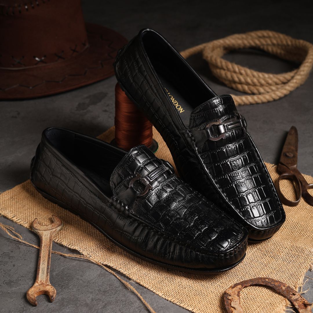 Hayes London | Cruze Driving Loafers – Black Croco Genuine Leather Men’s Shoes