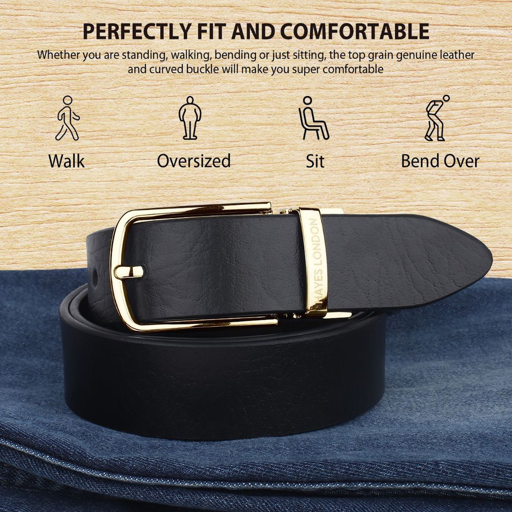Hayes London | Reversible Black & Brown Genuine Leather Belt For Men (Leather Texture: Wild)