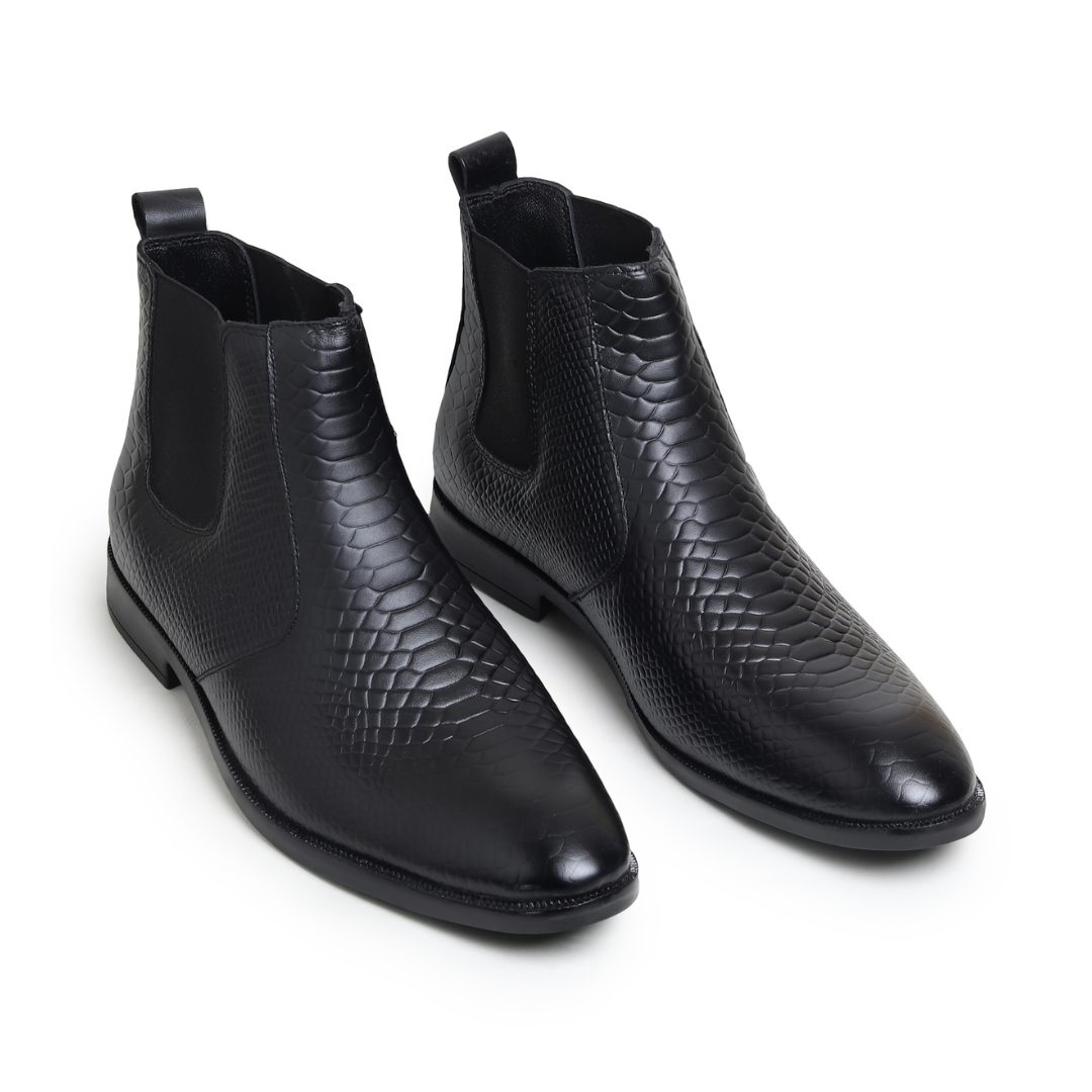 Hayes London | Hawk Chelsea Boots – Black Textured Genuine Leather Men’s Shoes