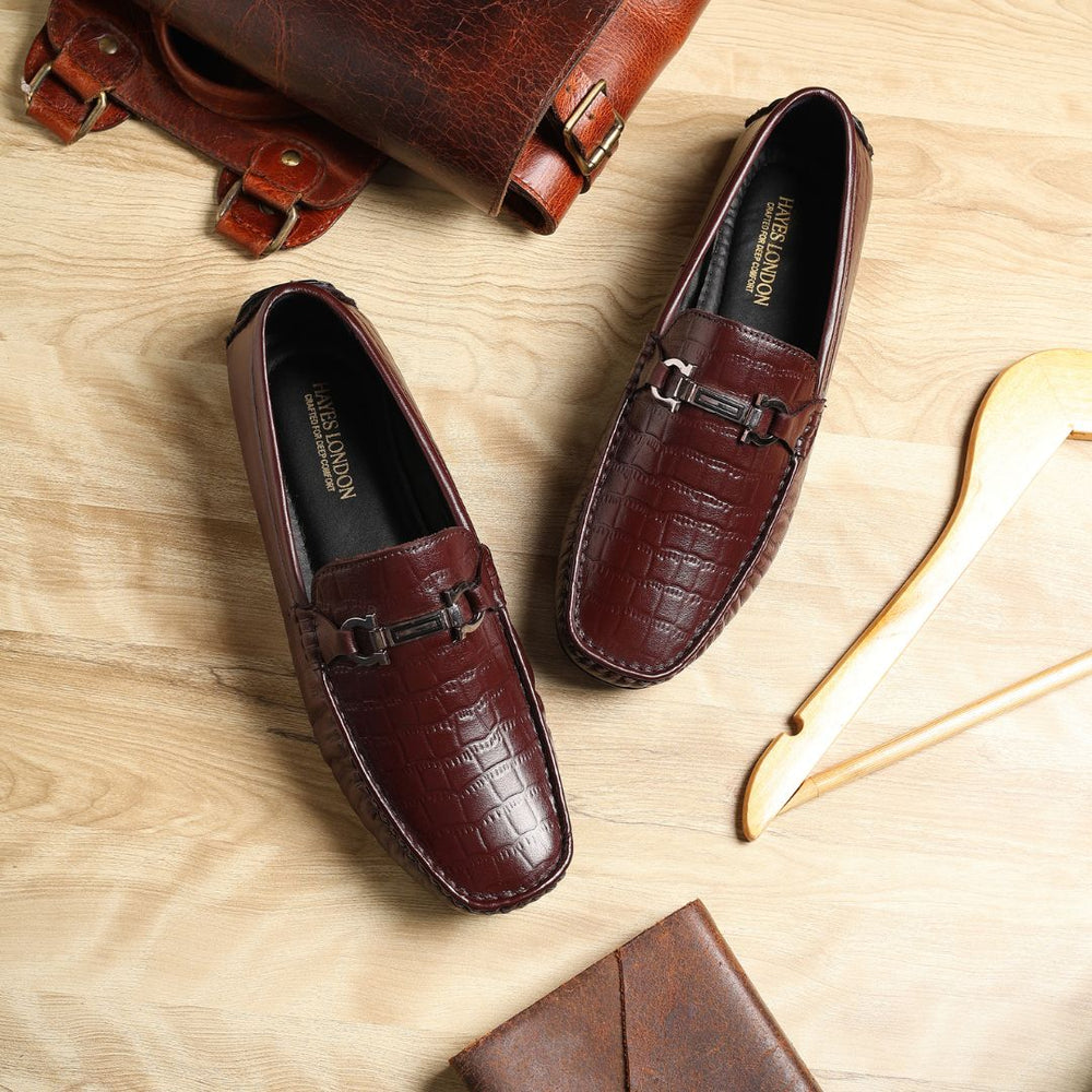 Hayes London | Cruze Driving Loafers – Brown Croco Genuine Leather Men’s Shoes