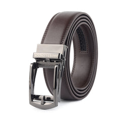 Hayes London | Vanguard Auto-Lock No-Hole Genuine Leather Belt for Men – Micro-Adjustable Smart Ratchet Belt for Formal & Business Wear (Brown with Grey Buckle)