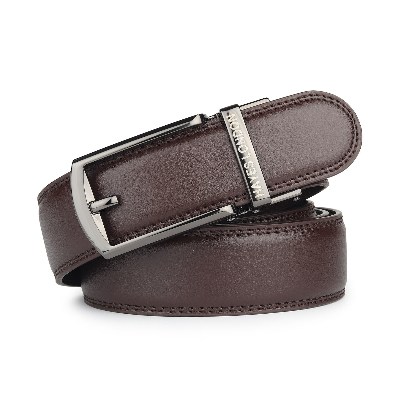 Hayes London | Vanguard Auto-Lock No-Hole Genuine Leather Belt for Men – Micro-Adjustable Smart Ratchet Belt for Formal & Business Wear (Brown with Grey Buckle)