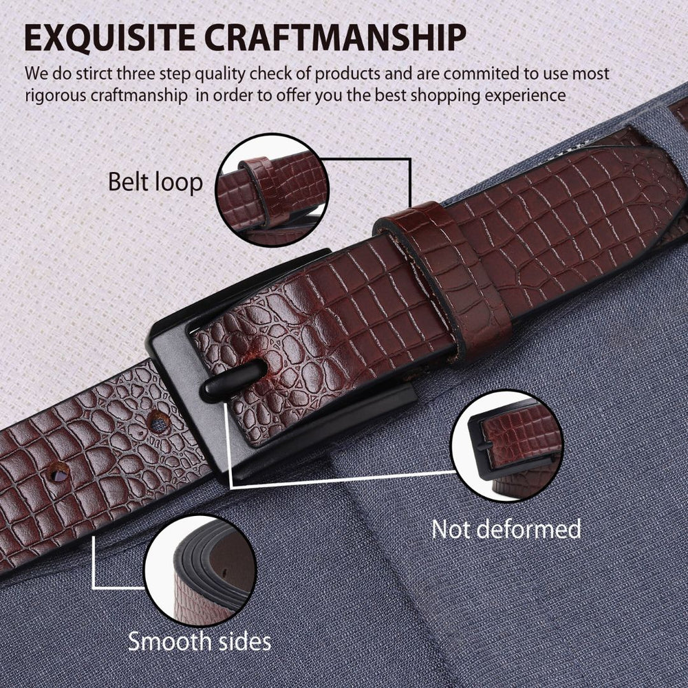 Hayes London | Brown Croco Pattern Genuine Leather Men's Belt (Leather Texture: Croco Pattern & Buckle Color: Black)