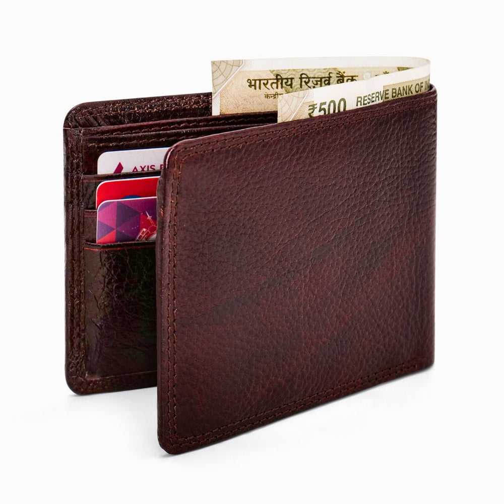 Hayes London | Signature Brown Genuine Leather Textured Wallet for Men - RFID Blocking, Slim Bifold Wallet with 8 Compartments