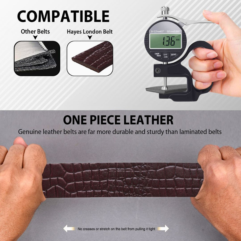 Hayes London | Brown Croco Pattern Genuine Leather Men's Belt (Leather Texture: Croco Pattern & Buckle Color: Black)