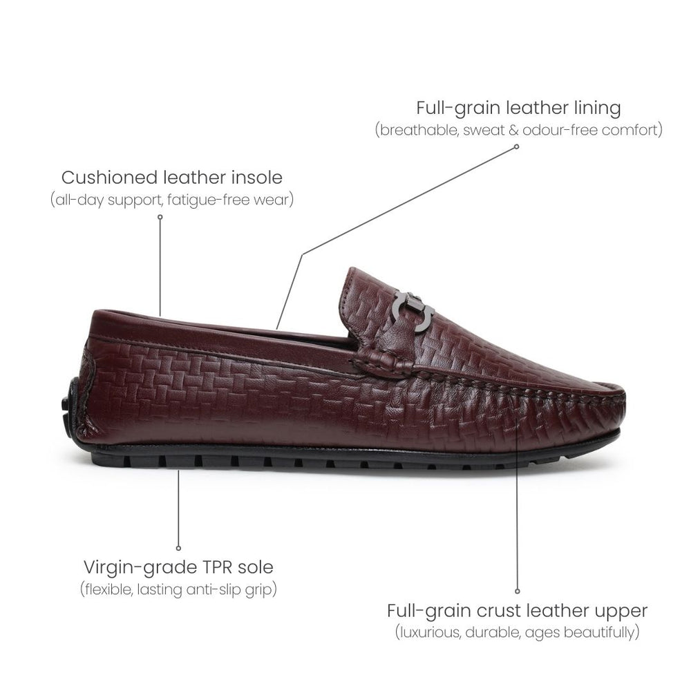 Hayes London | Torque Driving Loafers – Brown Woven Embossed Genuine Leather Men’s Shoes