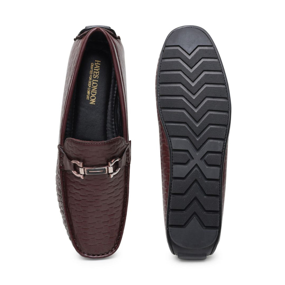 Hayes London | Torque Driving Loafers – Brown Woven Embossed Genuine Leather Men’s Shoes