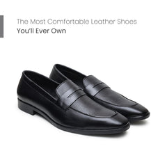 Hayes London | Windsor Penny Loafers – Black Perforated Genuine Leather Men’s Shoes