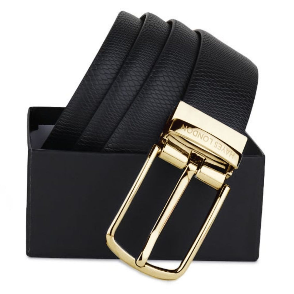 Hayes London | Italian Leather Reversible Black & Brown Belt For Men (Leather Texture: Viper)