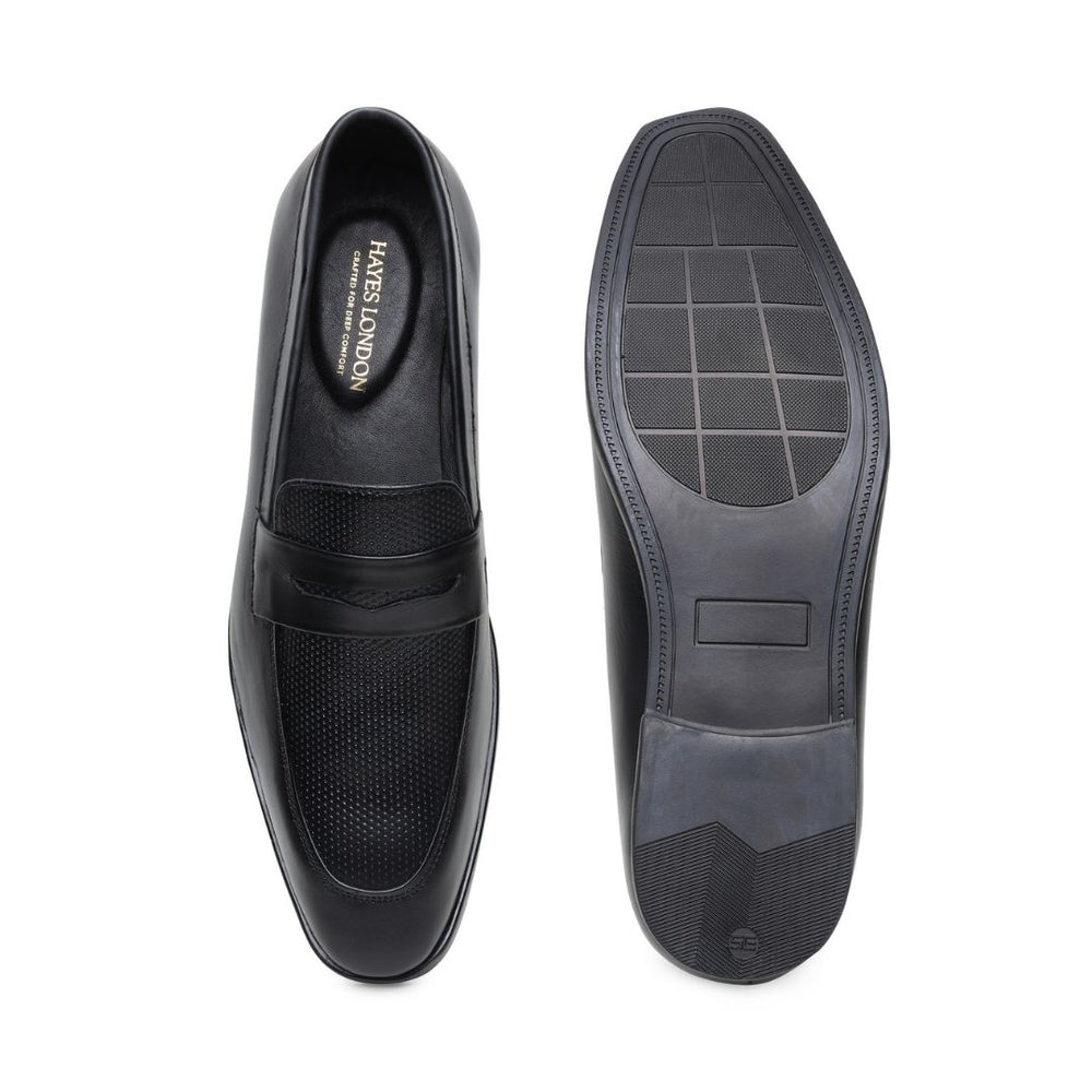 Hayes London | Windsor Black Formal Penny Loafers for Men – Genuine Leather Dotted Slip-On Shoes for Office & Party Wear