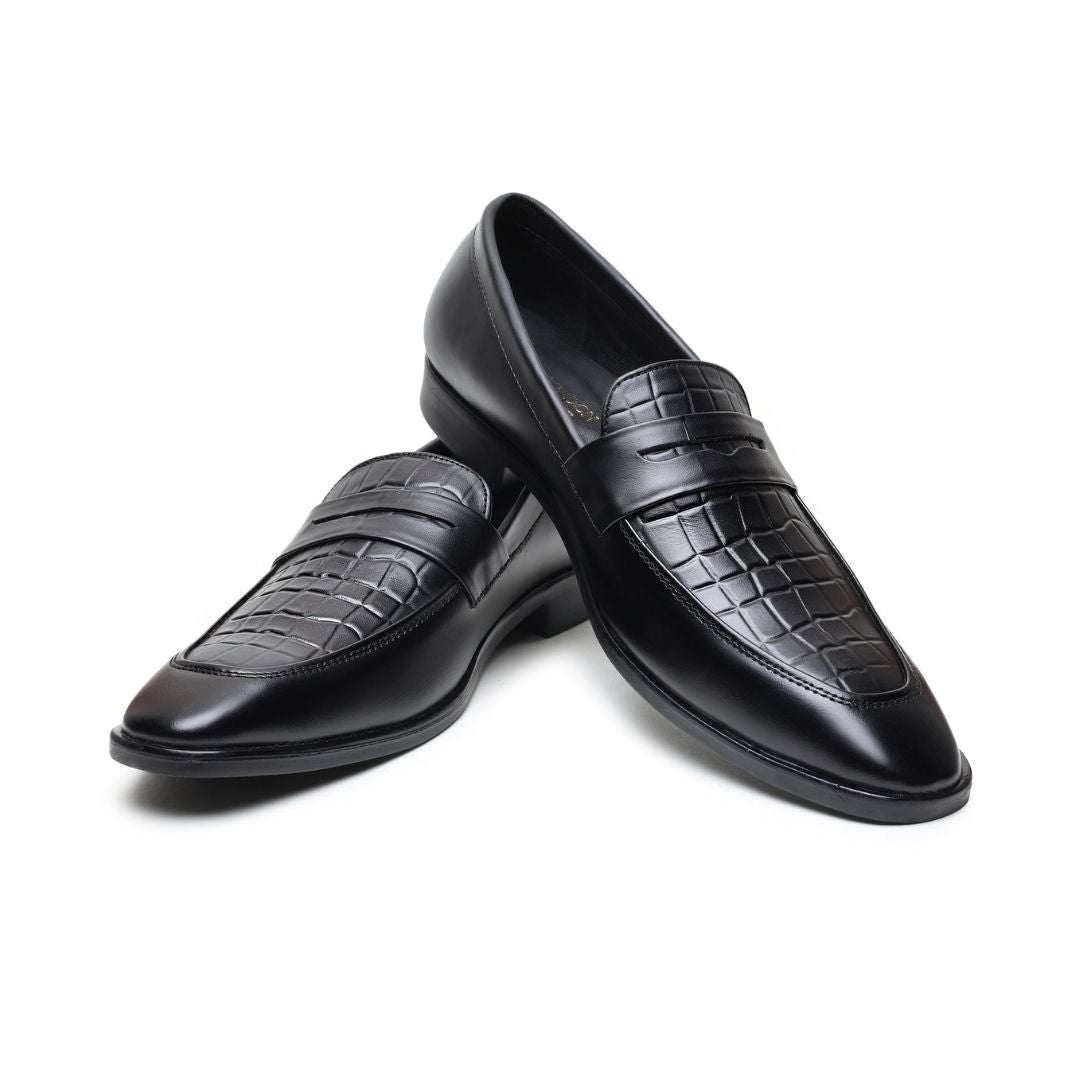 Hayes London | Milan Penny Loafers – Black Croco Genuine Leather Men’s Shoes