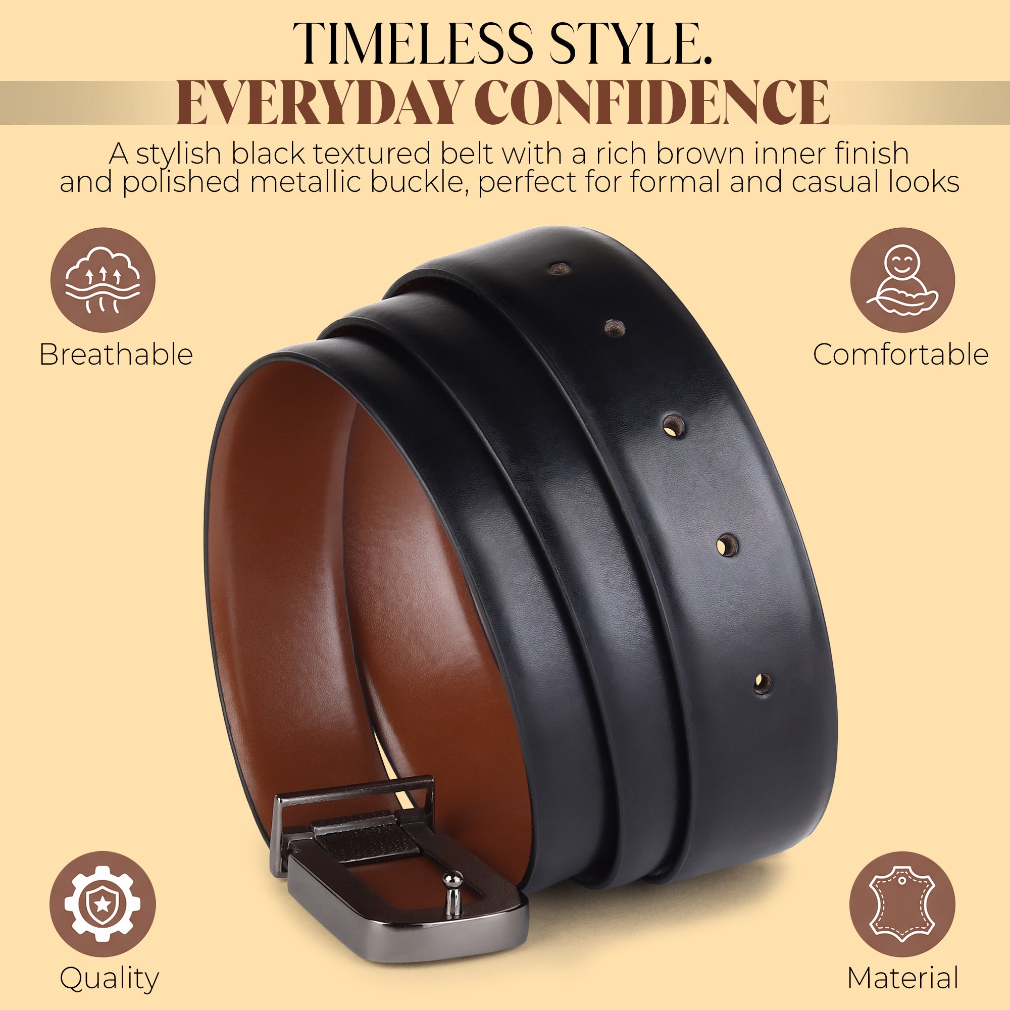 Cronos Plain Black & Brown Italian Leather Reversible Belt for Men – Grey Buckle