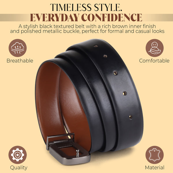 Cronos Plain Black & Brown Italian Leather Reversible Belt for Men – Grey Buckle