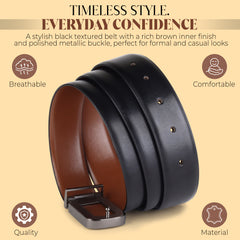 Cronos Plain Black & Brown Italian Leather Reversible Belt for Men – Grey Buckle