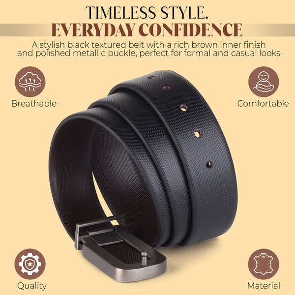 Cronos Braided Black & Brown Italian Leather Reversible Belt for Men – Grey Buckle