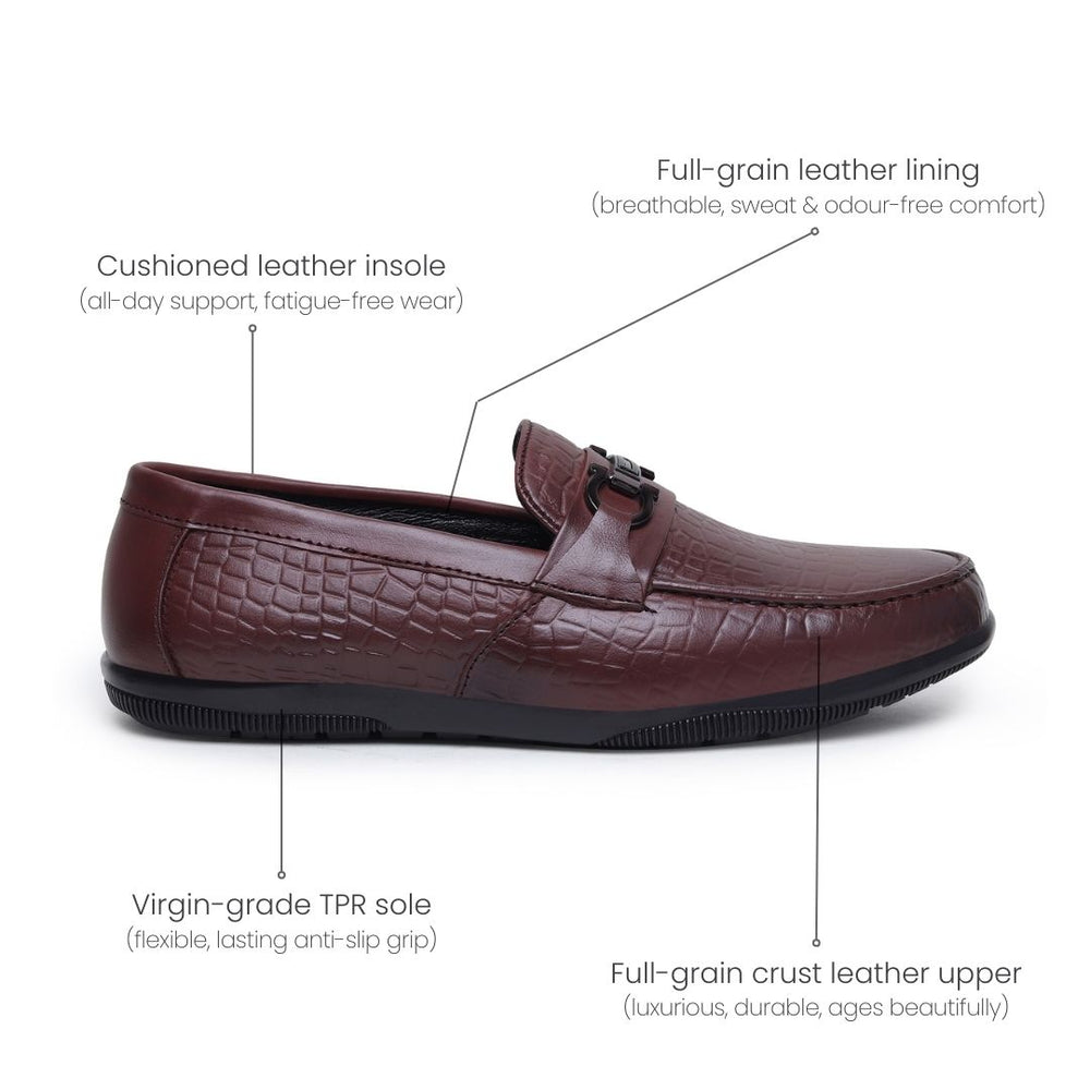Hayes London | Jaxon Horsebit Loafers – Brown Croco Genuine Leather Men’s Shoes