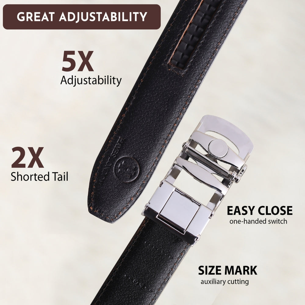 Hayes London | Auto-Lock Genuine Leather Black Belt for Men | Premium Micro-Adjustable No-Hole Belt (Leather Texture: Croco)